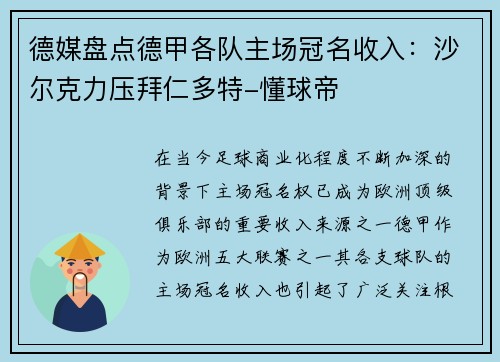 德媒盘点德甲各队主场冠名收入：沙尔克力压拜仁多特-懂球帝